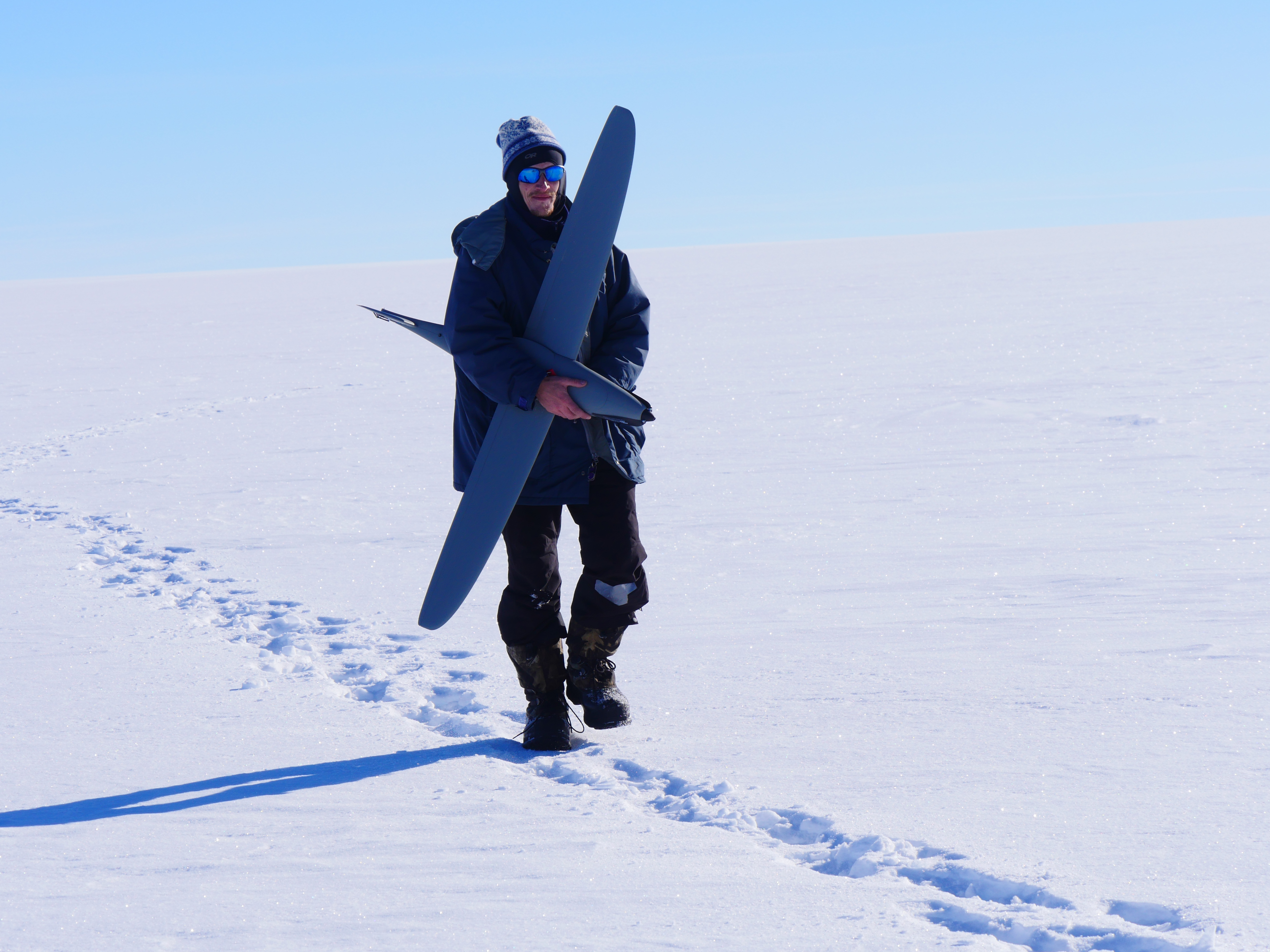 Aslak is walking the drone back after a successful measurement flight